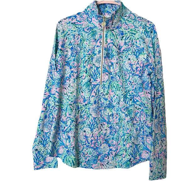 NWT LILLY PULITZER SIZE Small SKIPPER POPOVER SURF BLUE SOLEIL IT ON ME UPF 50+ - Picture 3 of 4